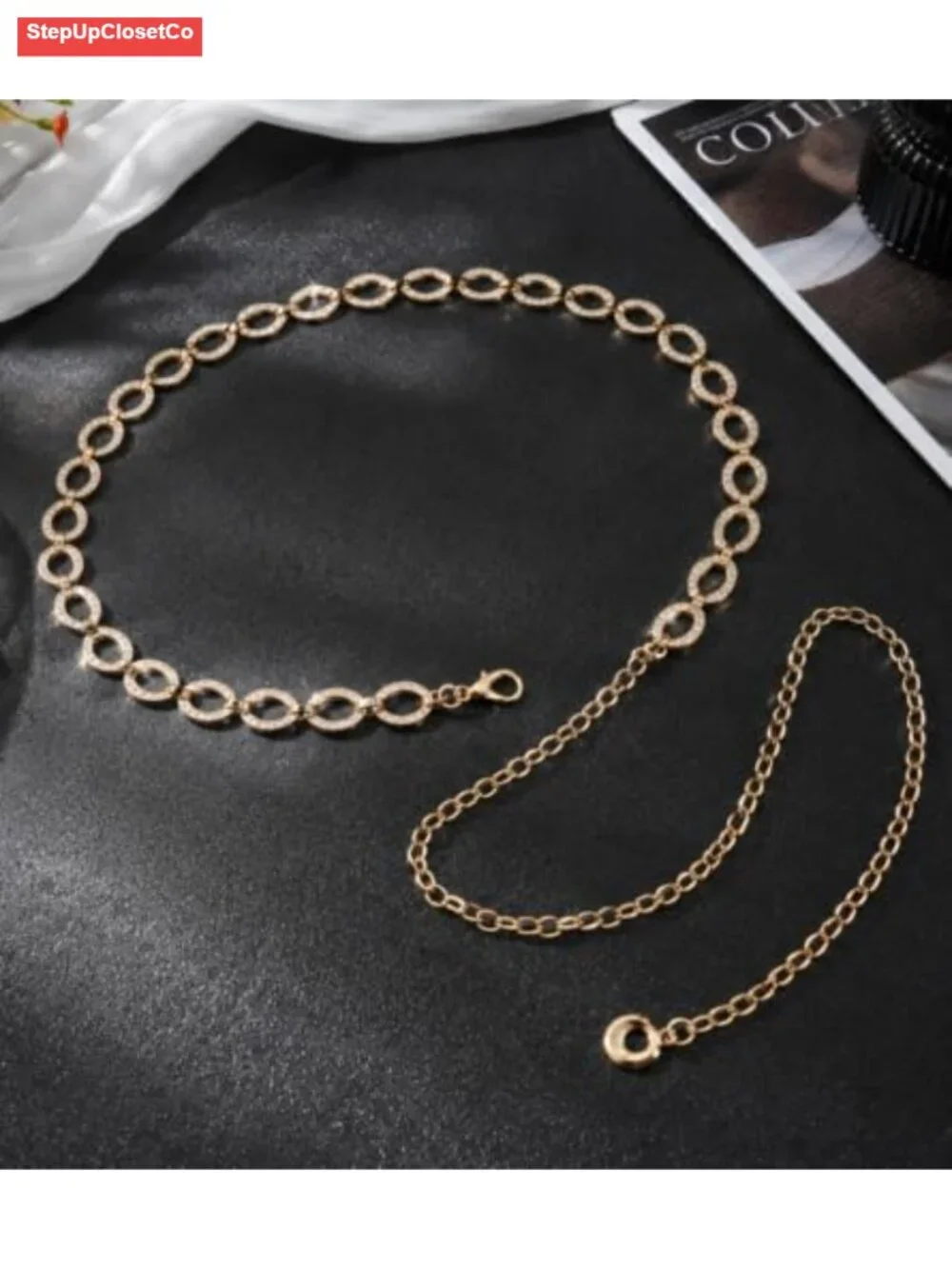 Rhinestone Chain Belt for Women Adjustable Waist Chain Lobster Clasp Gold